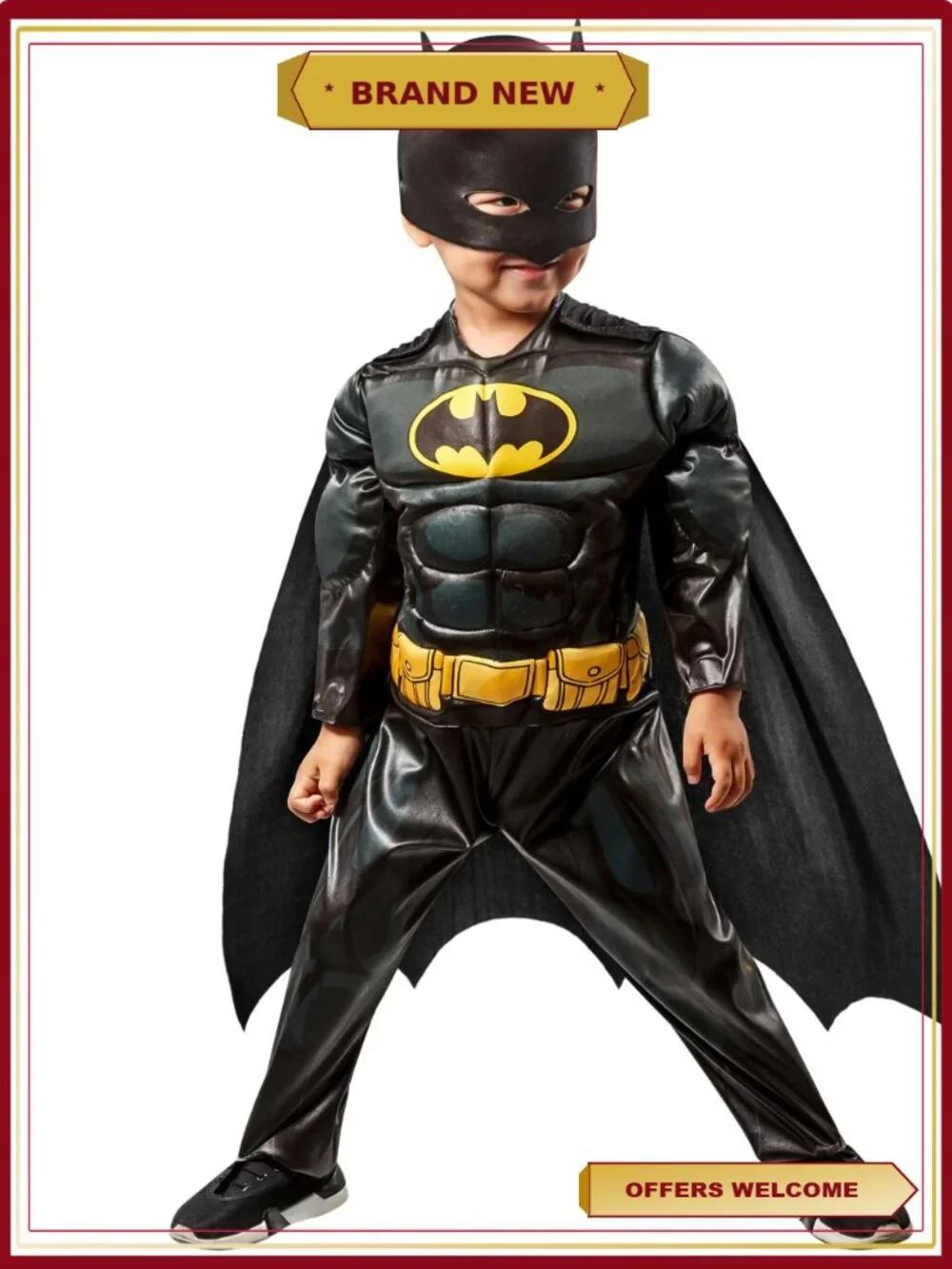 Batman Muscle Chest Costume Toddler 2T with Cape and Mask for Halloween